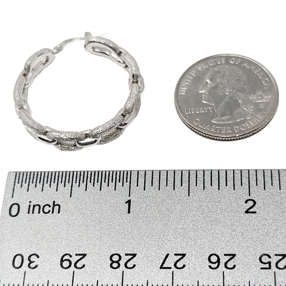 SOLD Vintage sterling silver 925 chain hoop textured and smooth earring Peru - Picture 4 of 7